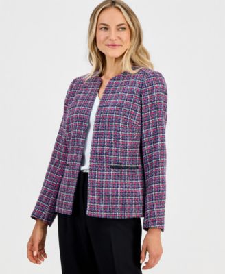 Women's Tweed Open-Front Long-Sleeve Jacket 