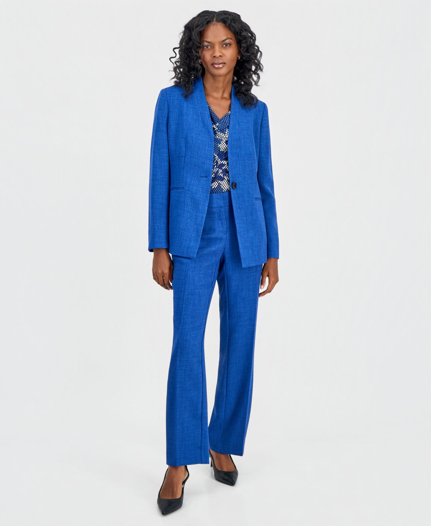 Женский пиджак Kasper Collarless One-Button Blazer, Regular & Petite, цвет: Синий ночной меланжевый — фото 2