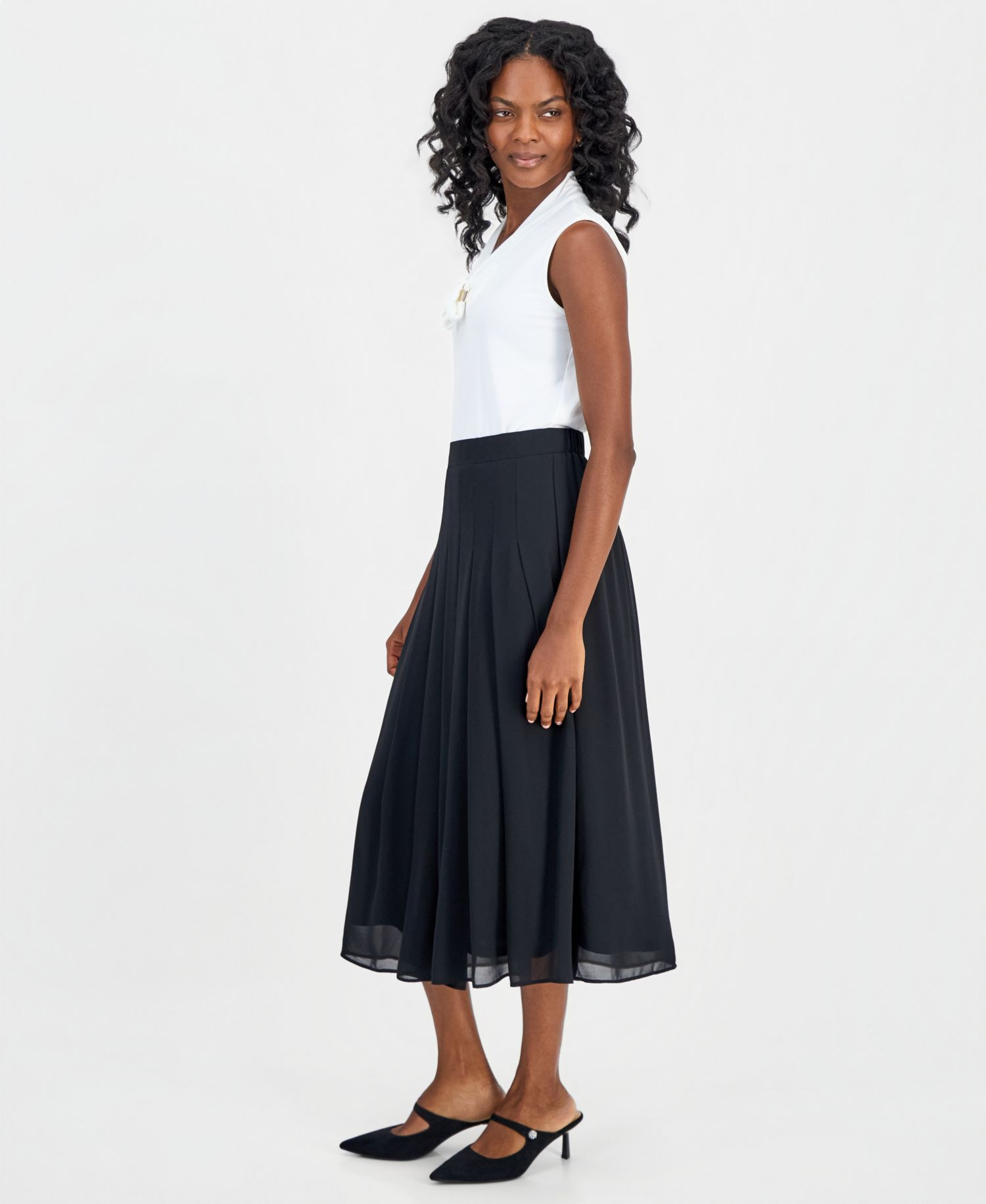 Women's Pull-On Pleat-Front Midi Skirt