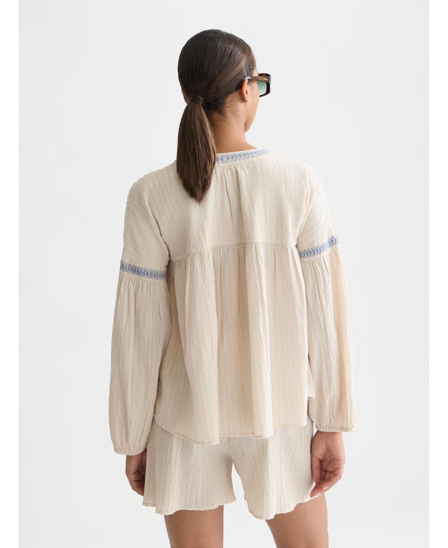 Women's Cotton Crepe Blouse with Embroidered Top