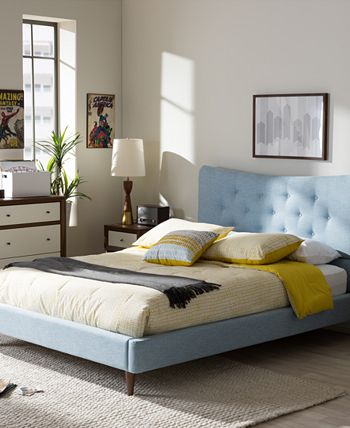 Furniture - Jerell Modern Queen Linen Platform Bed, Direct Ship