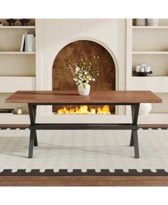 71"  35.4" Dining Table for 6-8 People - MDF Splicing Desktop, X-Shaped Metal Frame, Dining Table with Storage Shelves for Dining Room