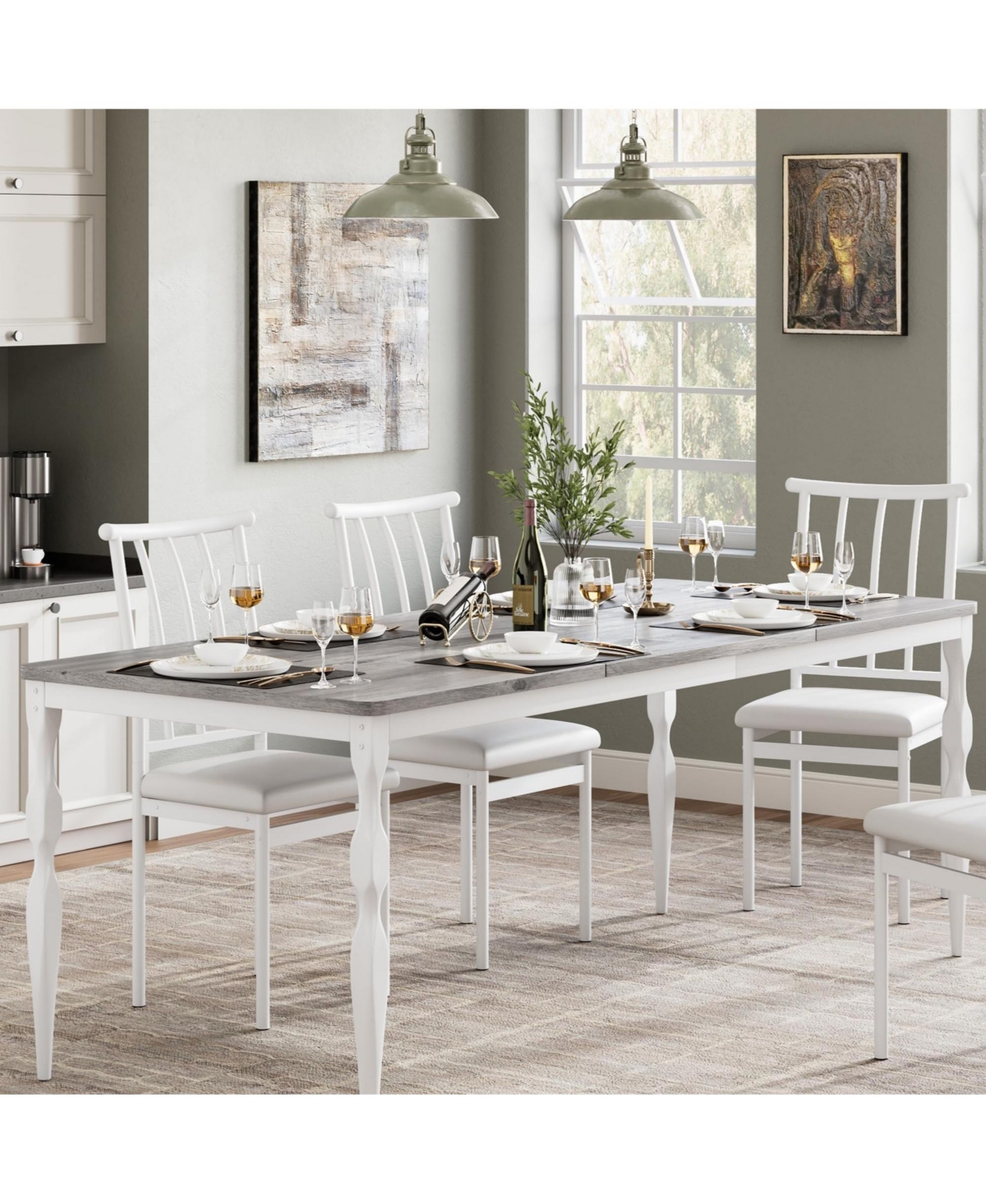 homfan Rectangular Dining Table for 6 to 8 with Metal Legs,in Farmhouse Kitchen