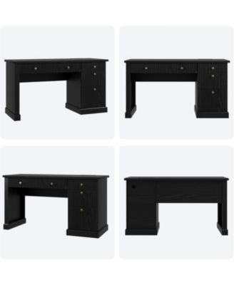 54&iquest; fluted executive desk with charging station, wooden computer desk with file drawers for home office, study, living room, or bedroom
