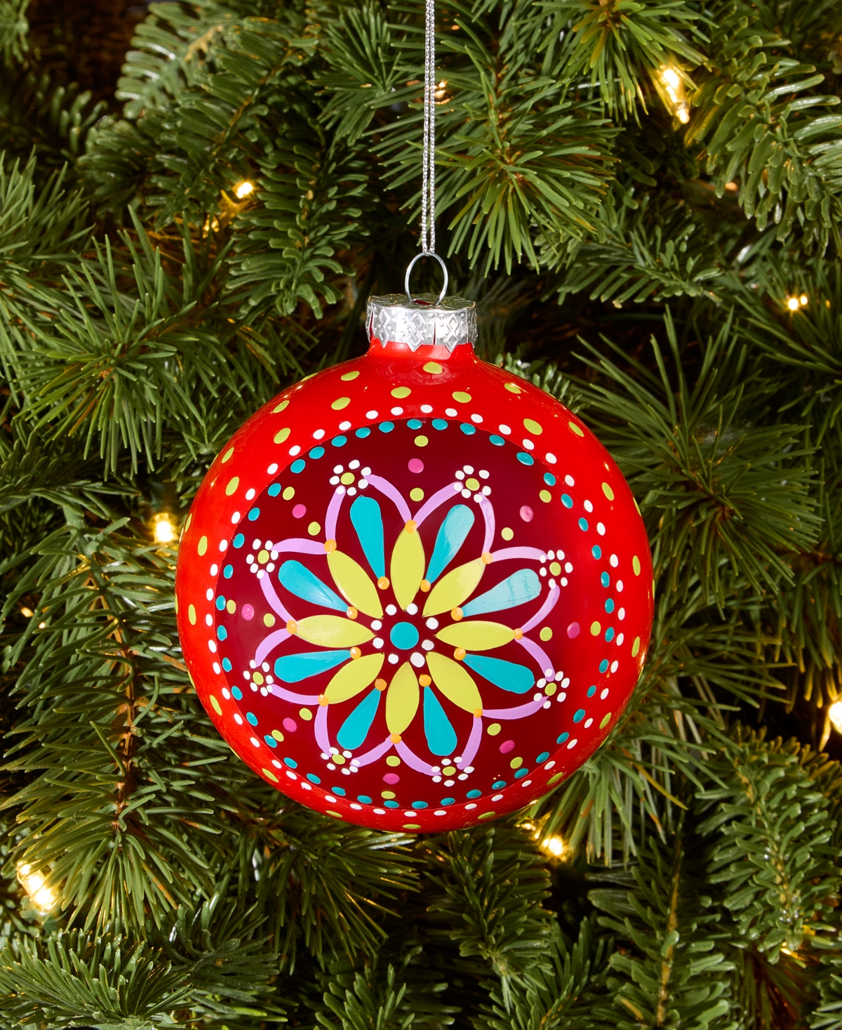 Holiday Lane Merry Magic Floral Pattern Ball Ornament, Macy's Exclusive