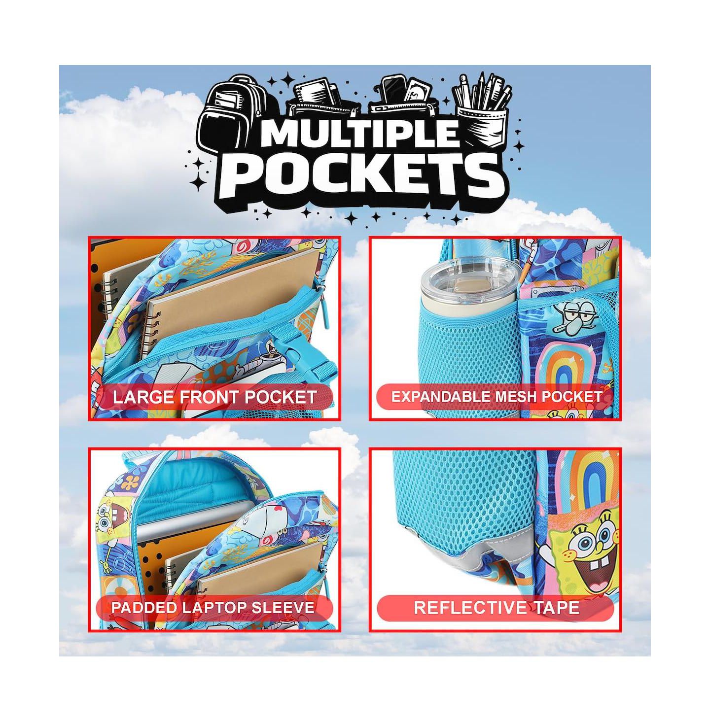 Сумки SpongeBob SquarePants 2-Piece 16" Premium Backpack and Lunch Kit Set для мальчиков, цвет: Синий — фото 11