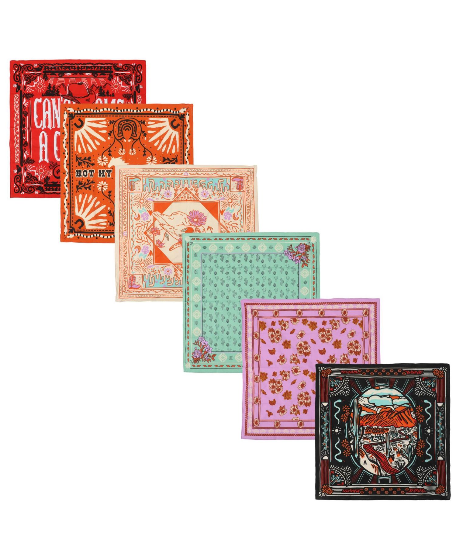Lightweight Western Theme 22"x22" 6-Pack Bandana Set