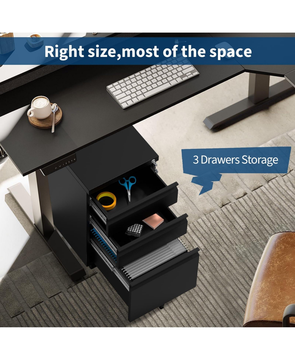 Gaomon Document 3-Drawer Mobile Metal Filing Cabinet with Lock, Document Storage Solution