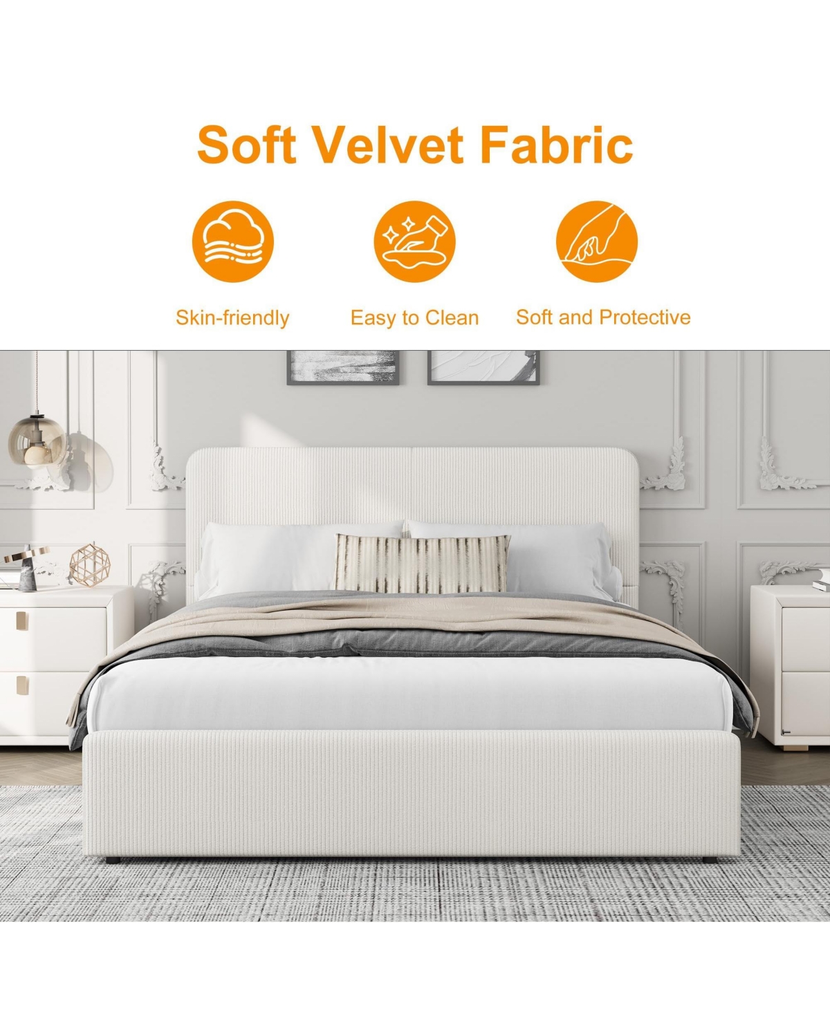 homfan Upholstered Platform Bed Frame with Headboard and 2 Storage Drawers, Wood Slat Support