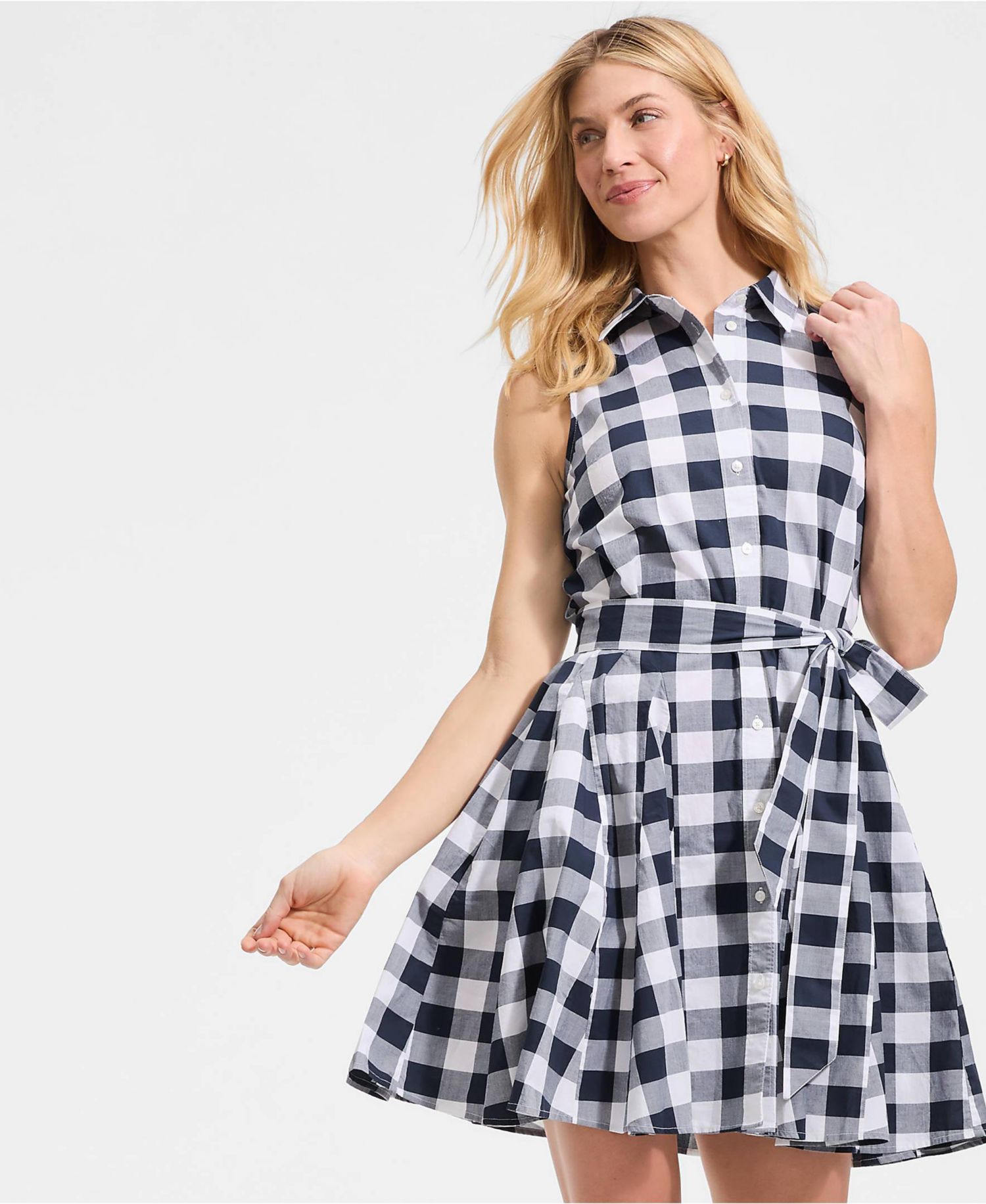 Women's Poplin Button Front Dress with Godets