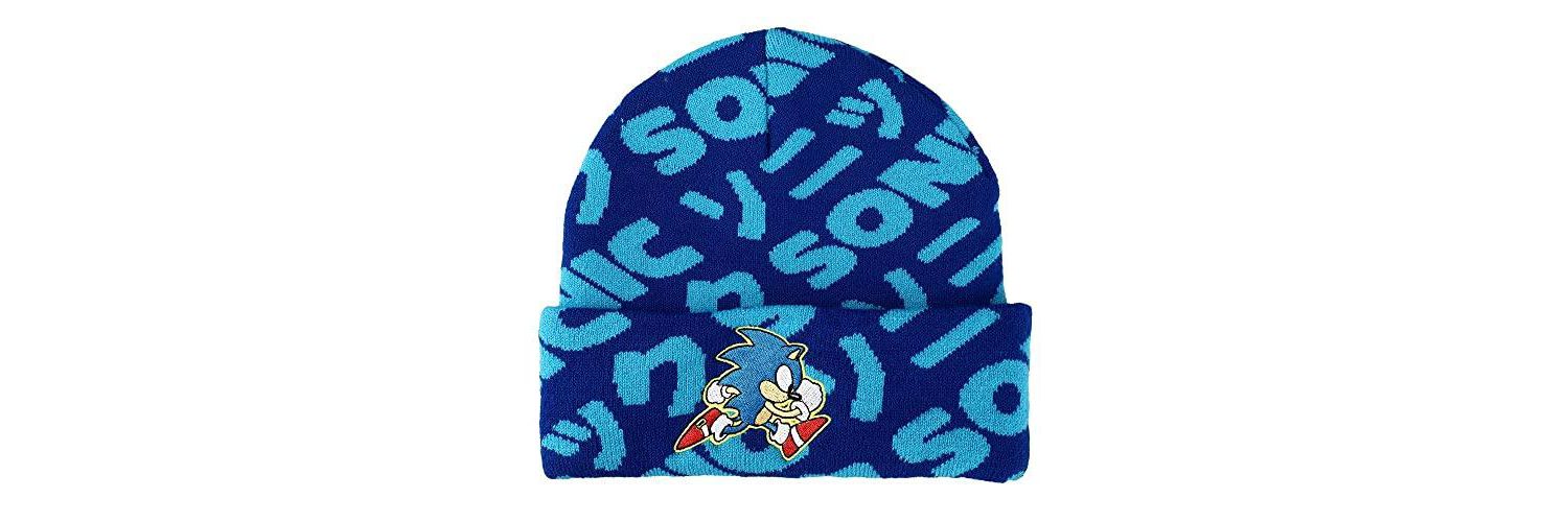 Men's Sonic Flat Embroidery Blue AOP Jacquard Acrylic Knit Beanie