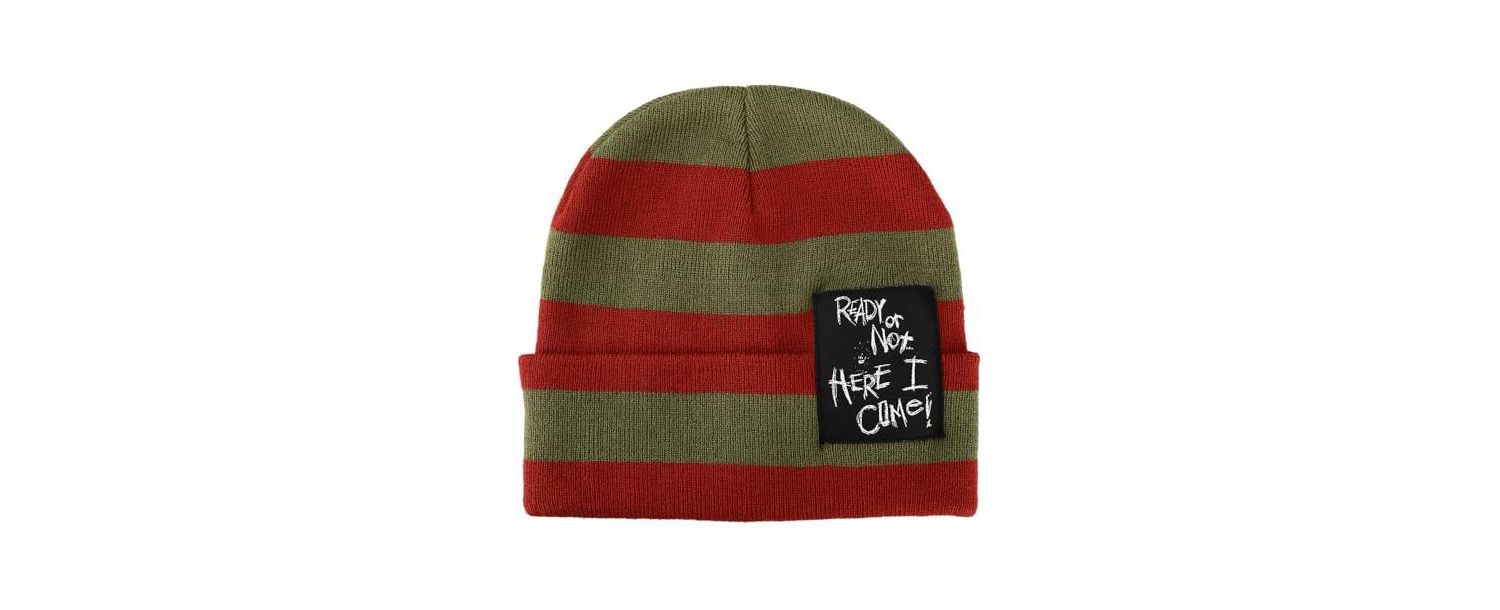 Men's Ready Or Not Here I Come Woven Label Striped Cuffed Beanie