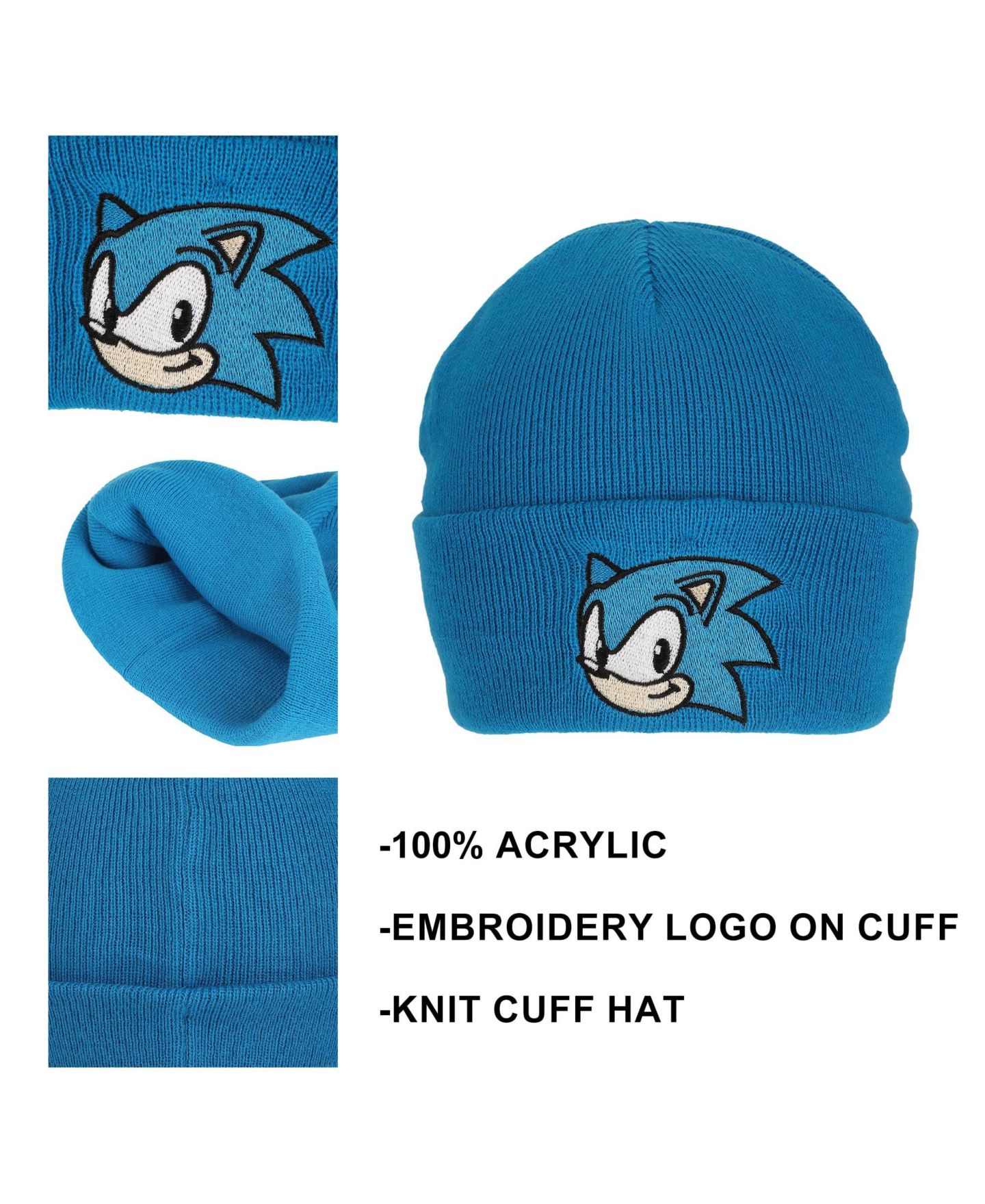 Мужская шапка Sonic the Hedgehog Chucky Text Embroidery Acrylic Knit Standard Cuff, цвет: Синий — фото 10