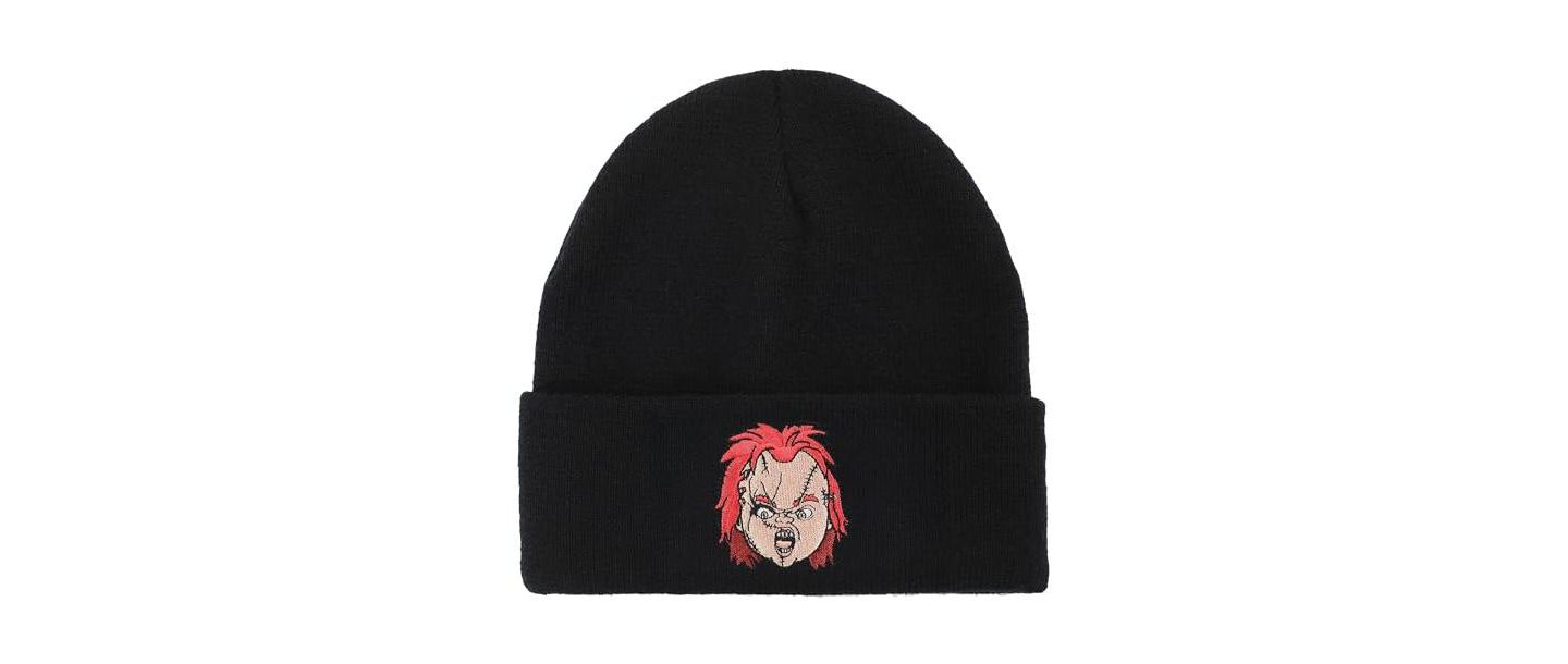Мужская шапка Chucky Embroidery Black Acrylic Knit Standard Cuff Beanie, цвет: Чёрный — фото 6