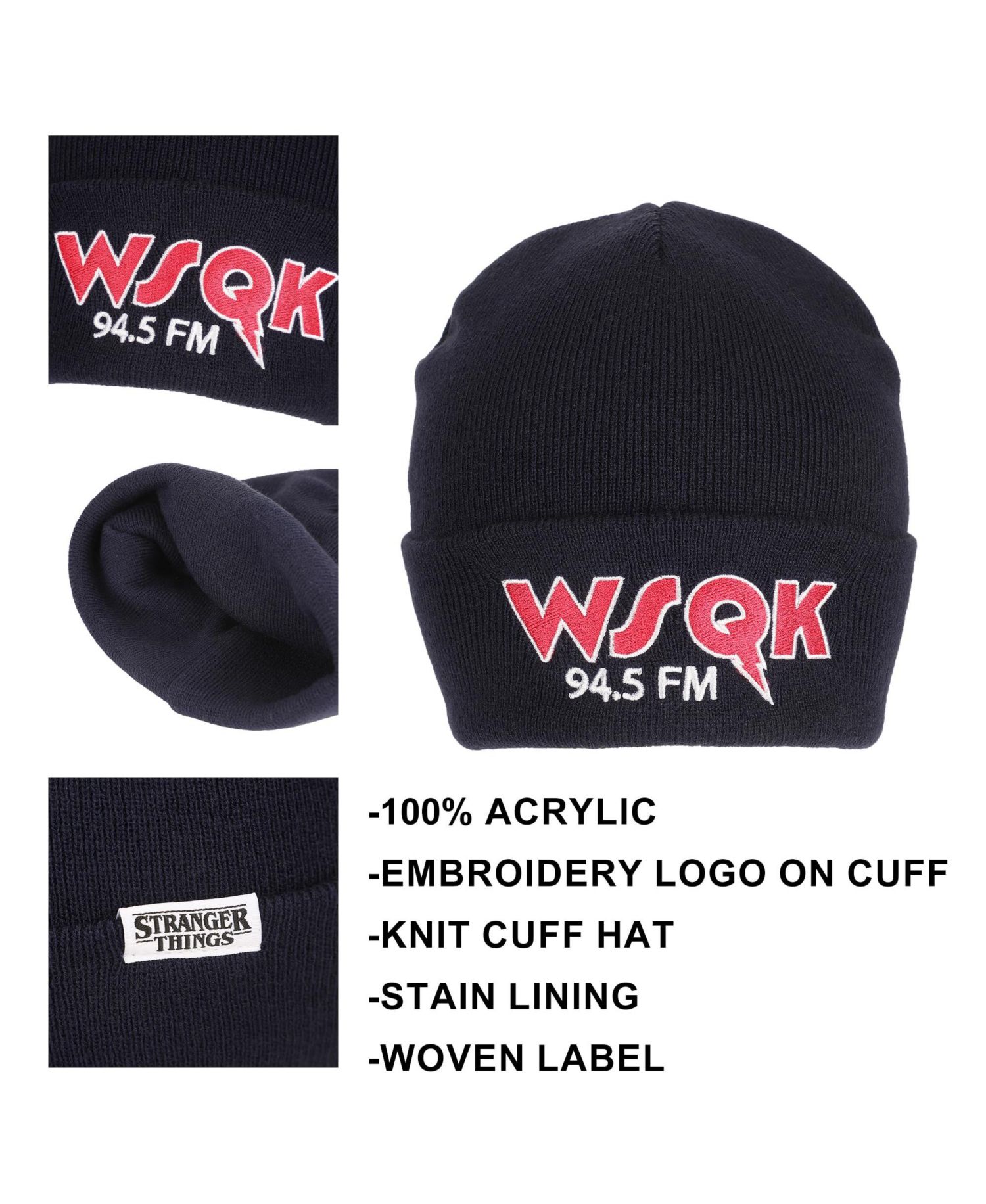 Men's WSQK Embroidery Navy Acrylic Yarn Standard Cuff Beanie
