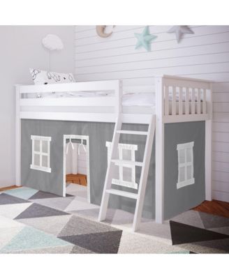 Loft Bed, Low Solid Wood Twin Loft Bunk Beds for Kids with Ladder and Curtain