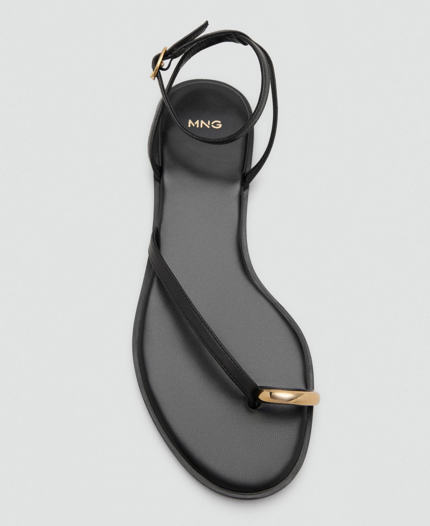 Женские сандалии MANGO Metallic Detail Leather Strap, цвет: Чёрный — фото 5