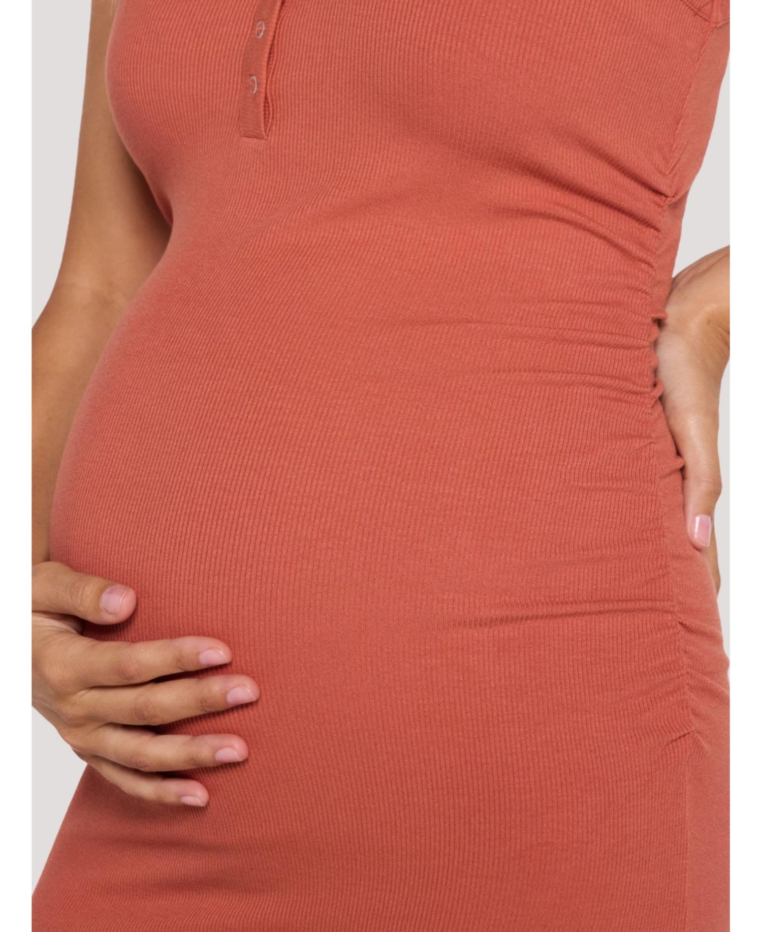 Women's Motherhood Sleeveless Henley Racerback Midi Dress