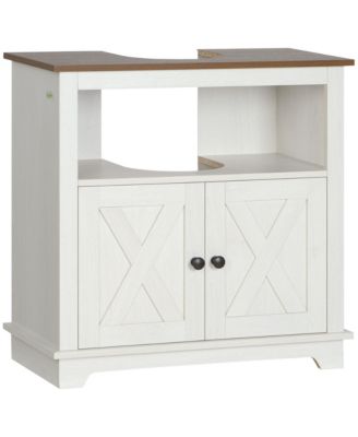 White Farmhouse Bathroom Sink Cabinet Pedestal Sink Storage Cabinet with Double Doors and Shelves