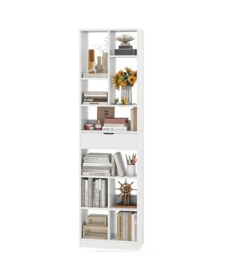 71'' Tall Bookcase with Drawer Modern Bookshelf with 10 Open Cubes Display Rack