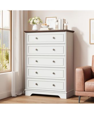 5 Drawer Dresser for Bedroom, Vertical Chest of Drawers, Farmhouse Tall Cabinet Organizer for Living Room, Hallway