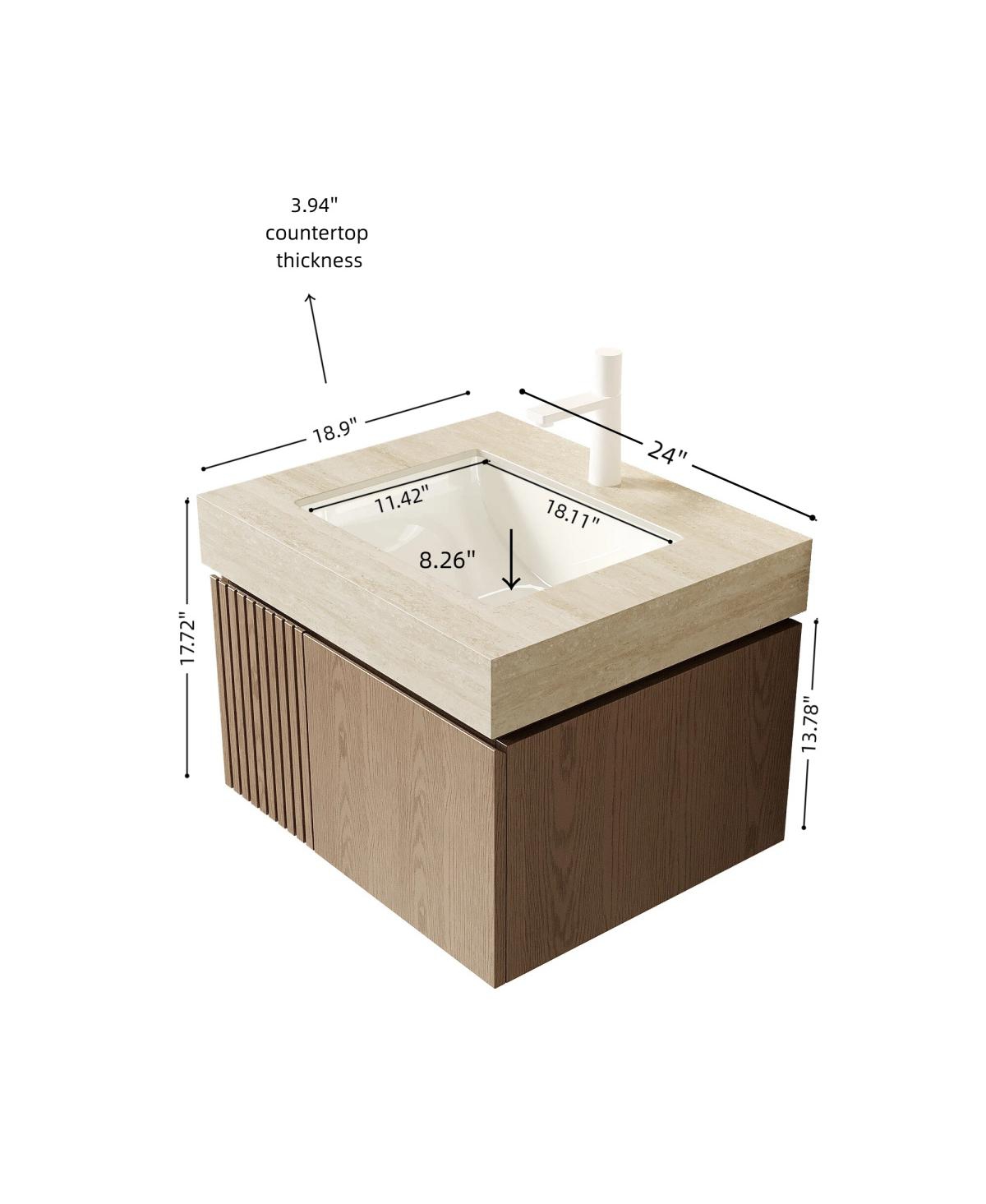 Sillysis Wall Mount Bathroom Vanity with Travertine Sintered Stone Top, Ceramic Undermount Sink, Soft Close Cabinet