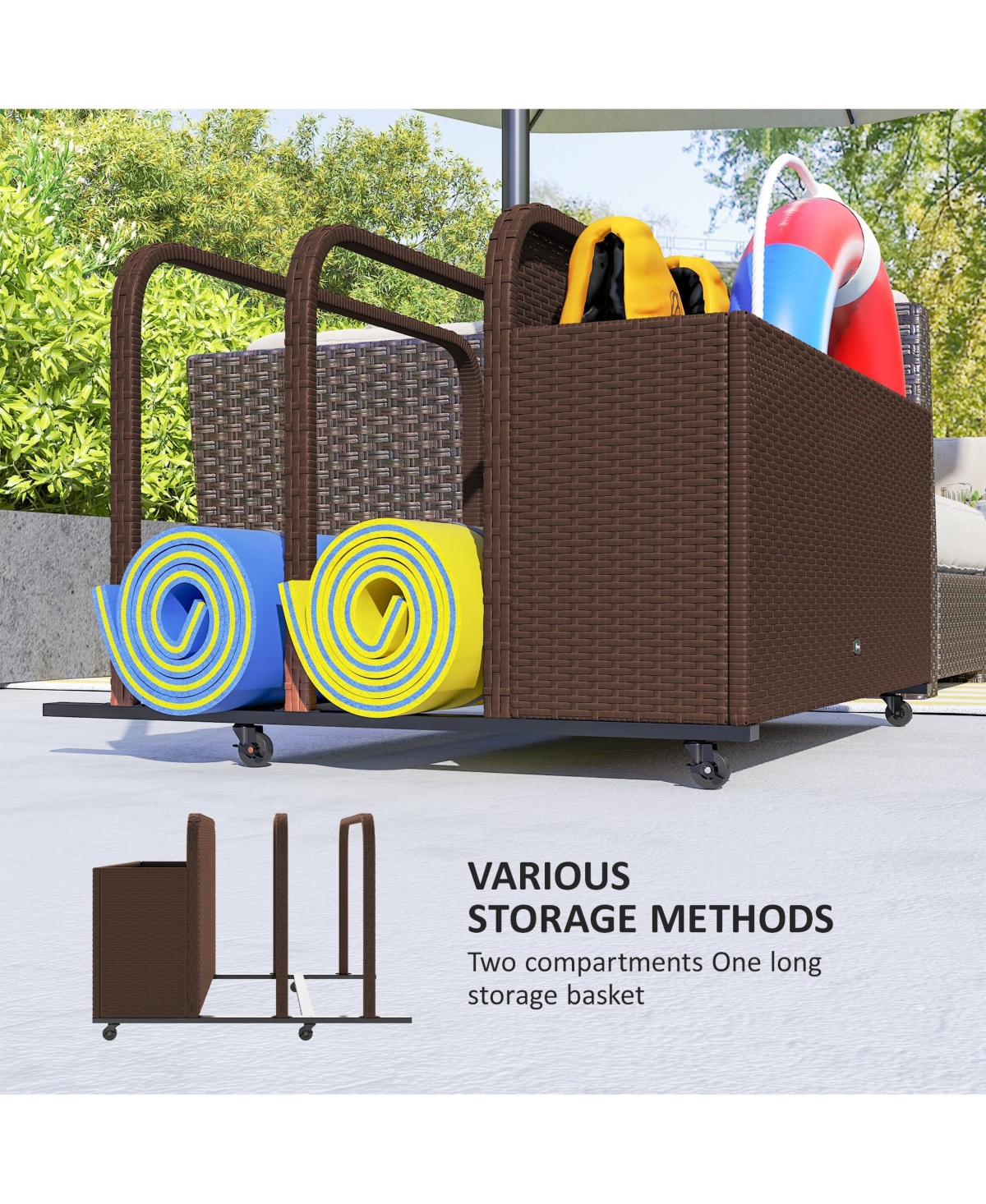 Outsunny Wicker Pool Float Storage Organizer, Holder
