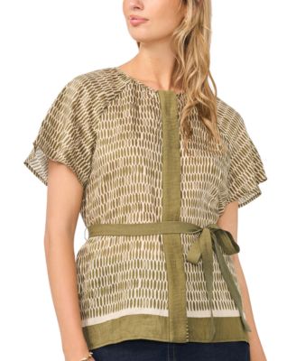 Women's Flutter-Sleeve Belted Blouse