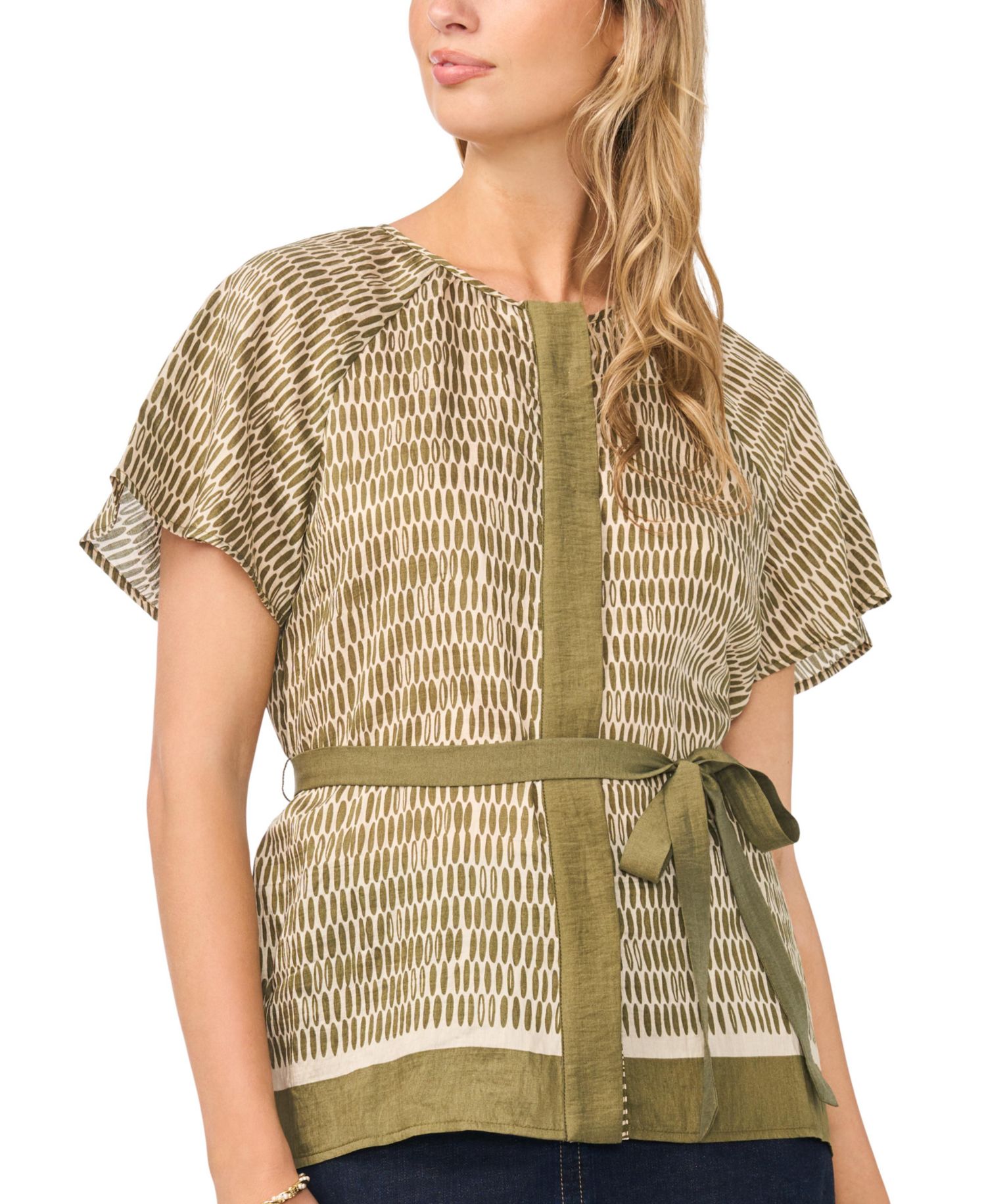 Women's Flutter-Sleeve Belted Blouse