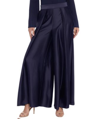 Women's Satin High-Rise Pleated Wide-Leg Pants