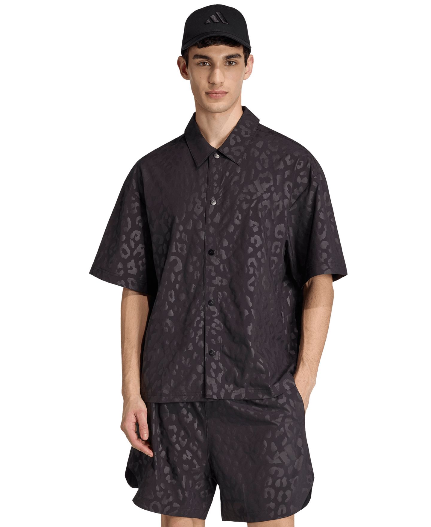 Мужская рубашка adidas Tech Leopard Short-Sleeve, цвет: Чёрный — фото 1
