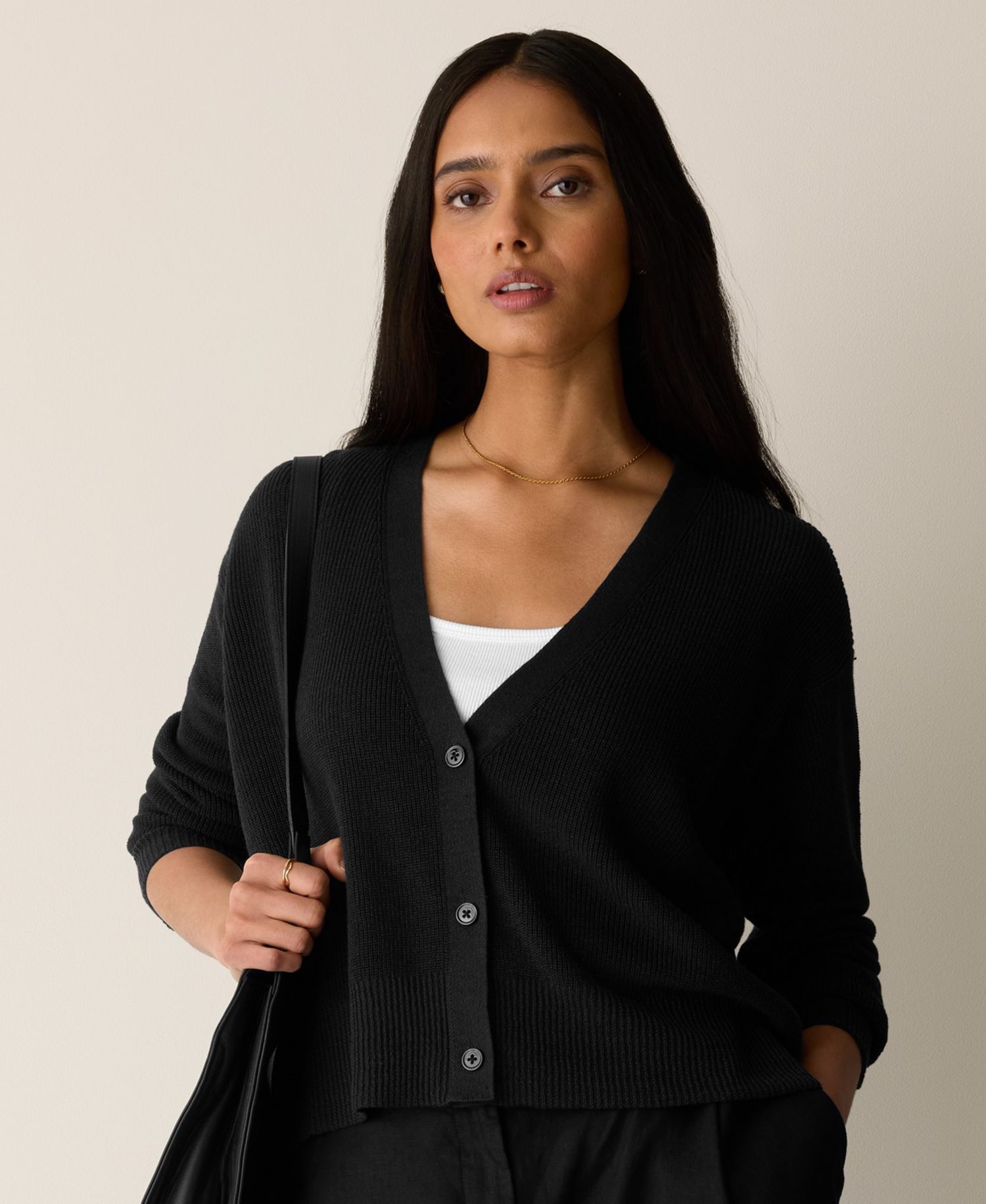 Women's Boxy V-Neck Long-Sleeve Cardigan