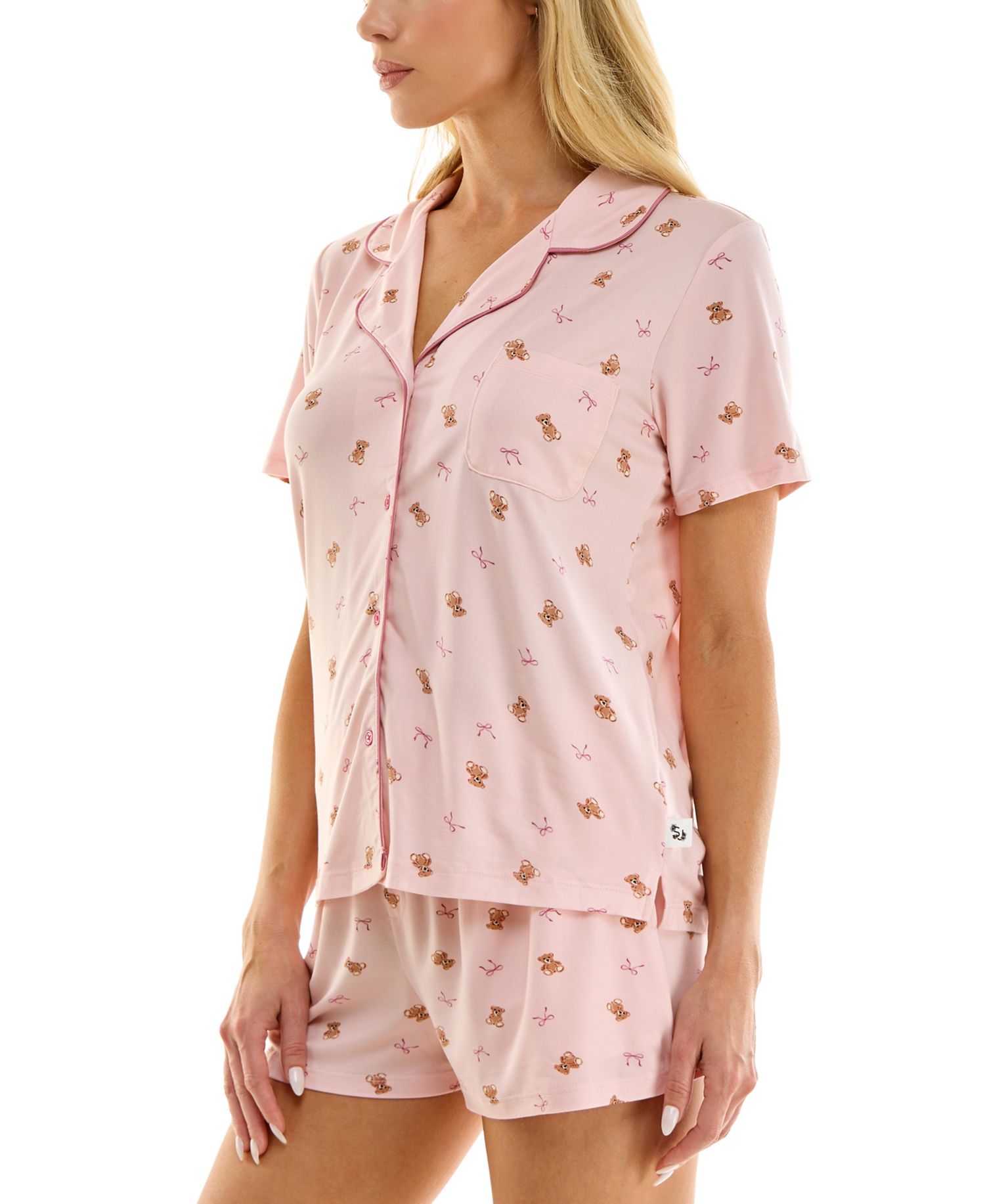Women's Notch Collar Top and Pajama Shorts, 2-Piece Set