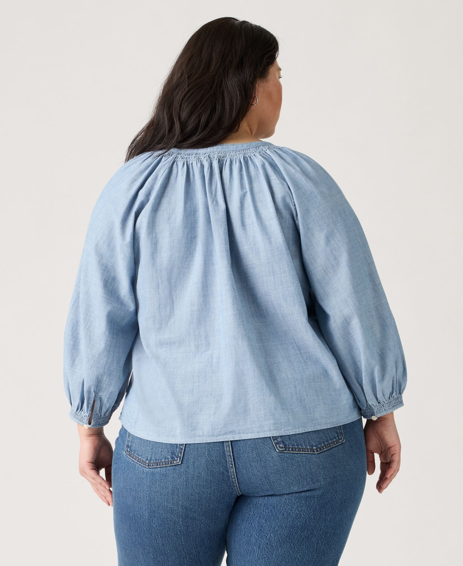 Plus Size V-Neck Chambray Relaxed-Fit Reverie Cotton Top