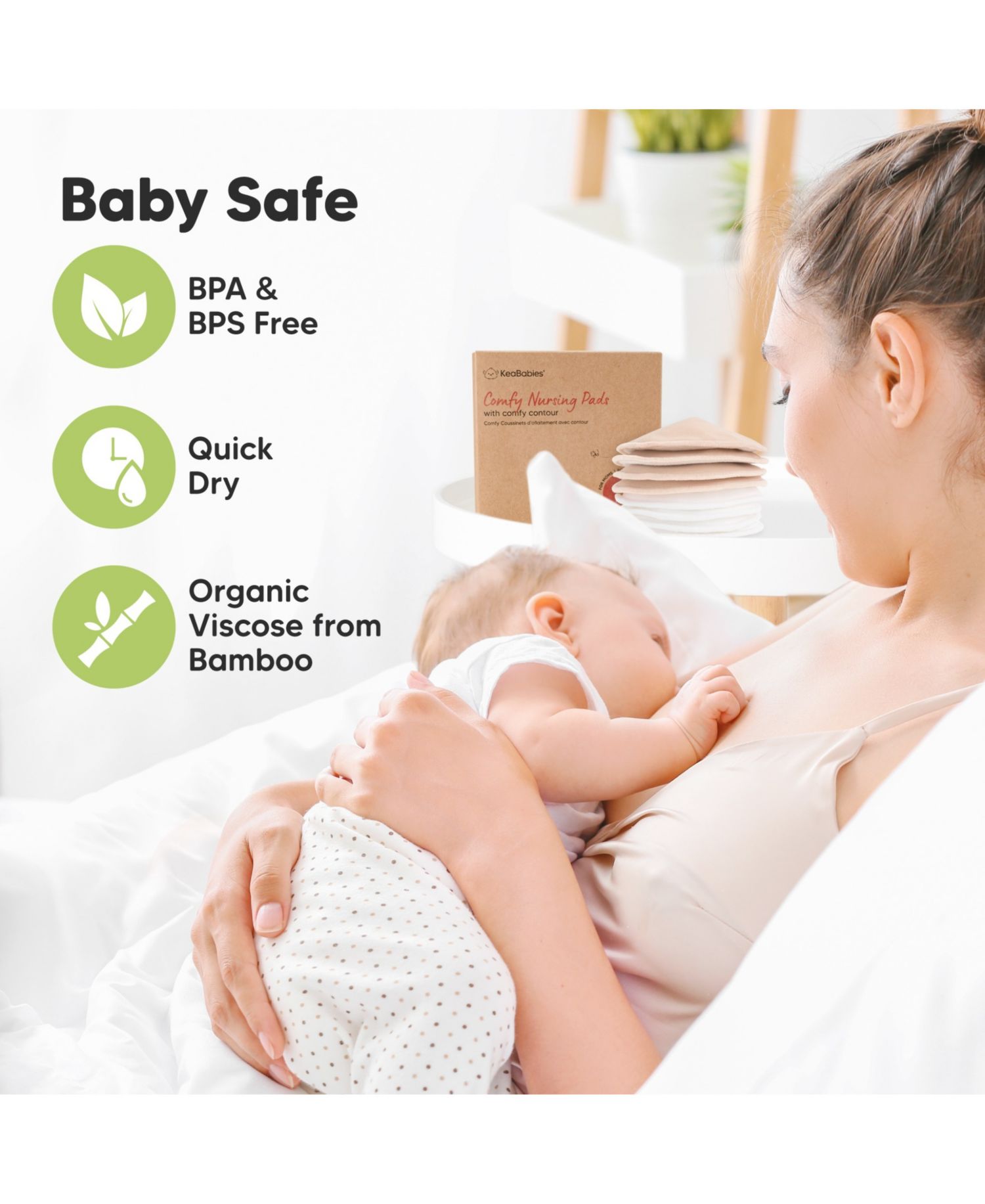 8pk Organic Nursing Pads, Washable Breast Pads + Wash Bag, Reusable Nipple Pads