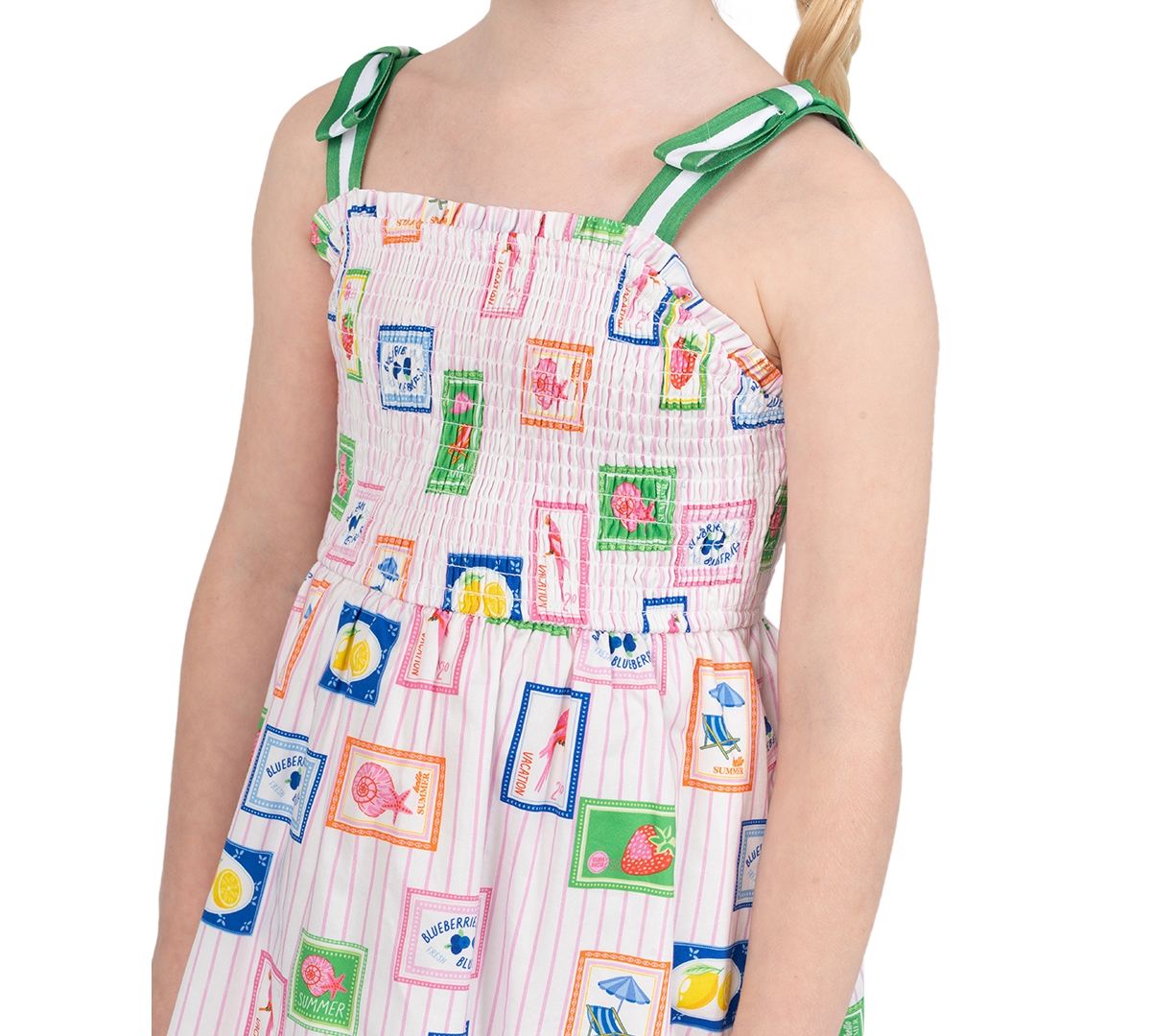 Rare Editions Girls' 2T-6X Printed Smocked Bodice Tie Shoulder Midi Dress