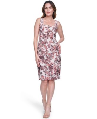 Women's Sleeveless Square Neck Button-Down Sheath Dress