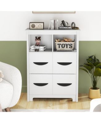 24 Inch Bathroom Floor Storage Cabinet with 2 Open Compartments and 2 Drawers