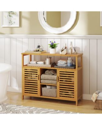 Bamboo Bathroom Storage Cabinet with Shelves and Doors