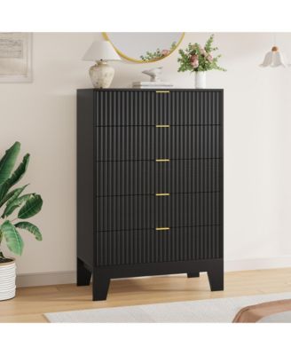 5 Drawer Fluted Dresser – 47“ Tall Wooden Chest of Drawers with Metal Handle, Clothes Storage for Bedroom, Hallway