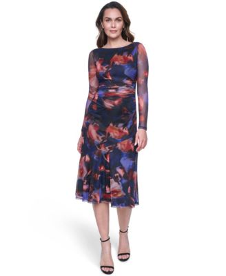 layered dress with sleeves Waves Maxi M / Blue