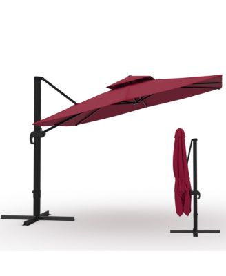 Square Outdoor Umbrella, Cantilever Patio Umbrella with Rotation and Adjustable Height, Heavy Duty Aluminum Umbrella Outdoor Patio