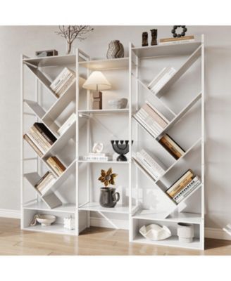 Modern Triple 6-Tier Standing Bookshelf - 24 Open Display Shelves, Large Industrial Wooden Bookcase - Storage Rack for Living Room, Home