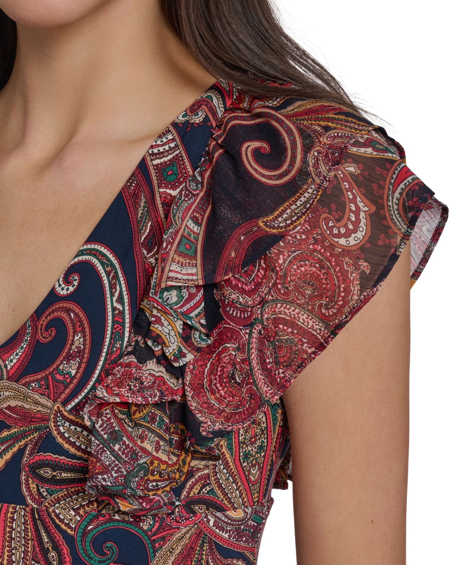 Women's Paisley Print Flutter-Sleeve Dress