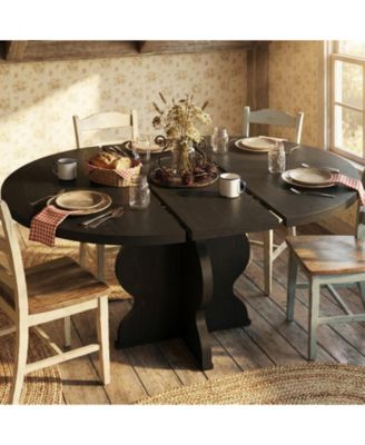 Extendable Oval Dining Table For 4-8 - Farmhouse Kitchen Table - 47"-63" Expandable Top - Sturdy Metal Frame - Space-Saving Design