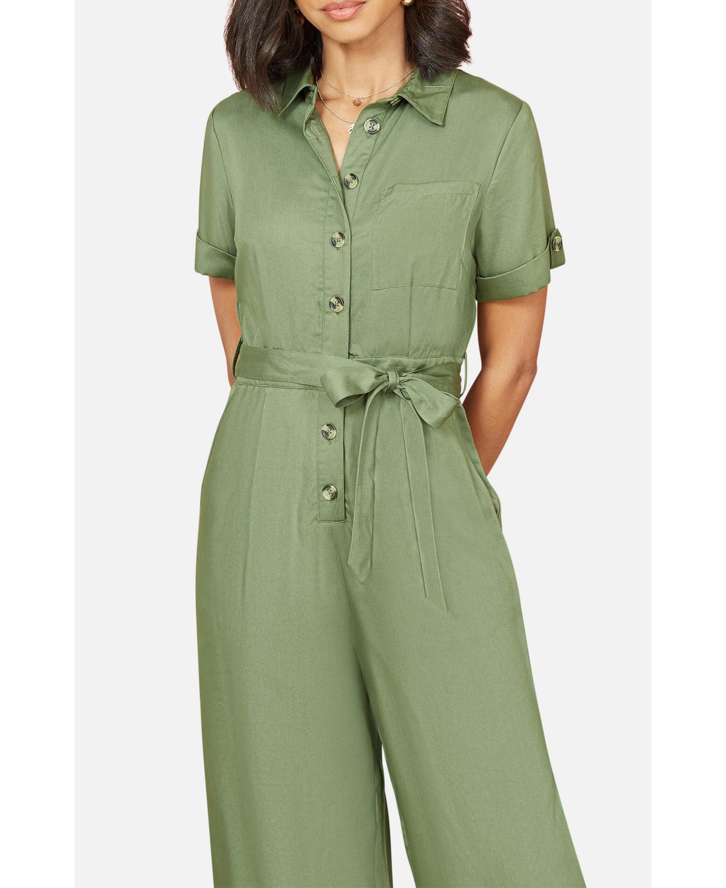 Женский комбинезон Yumi Structured Belted Cropped Jumpsuit, цвет: Зелёный — фото 6