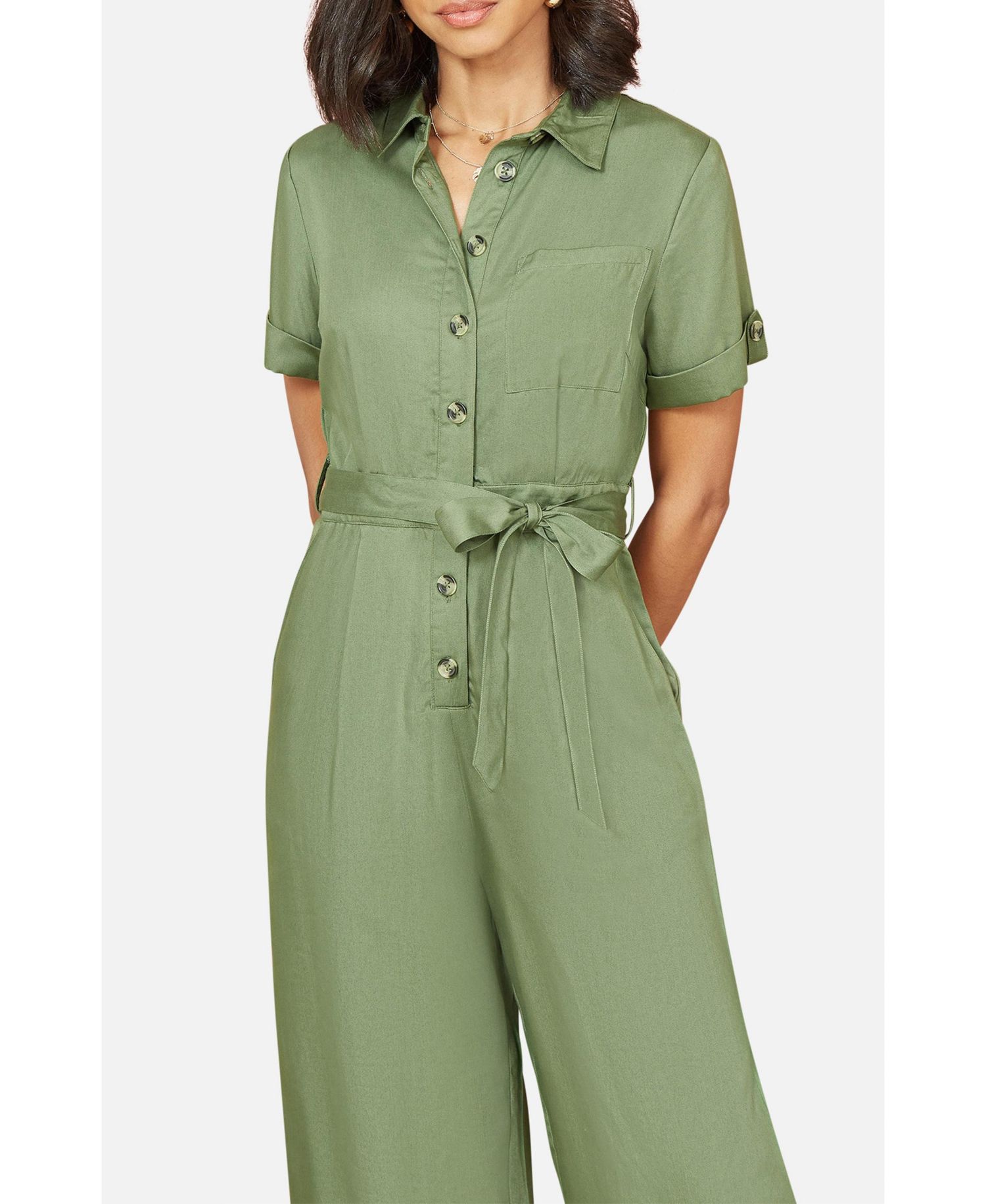 Women's Structured Belted Cropped Jumpsuit