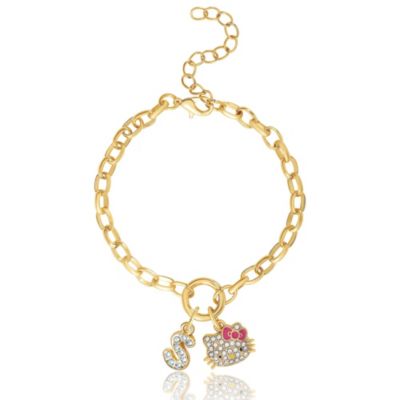 Initial Crystal Charm Bracelet, Gold Tone, Adjustable