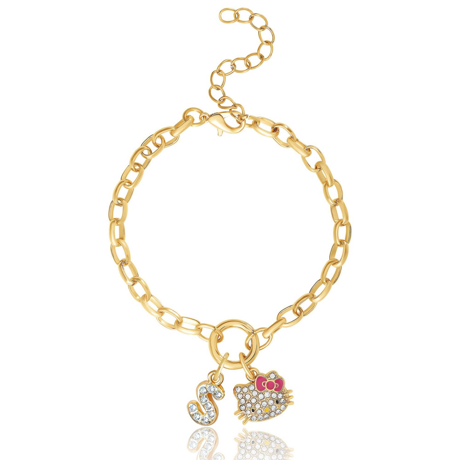 Initial Crystal Charm Bracelet, Gold-Tone, Adjustable