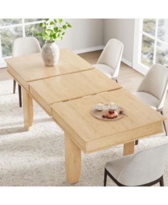 Extendable Farmhouse Dining Table for 6-10 - Large Rectangular Oak Kitchen Table - Modern Rustic Banquet Table - Sturdy Wooden Frame